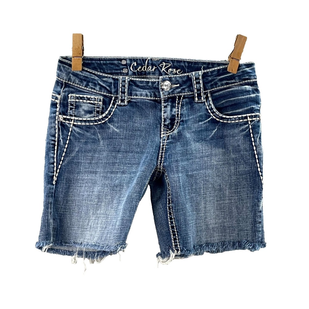 Cedar Rose Denim Shorts Womens 28 Frayed Hem Western Cowgirl Rocker Streetwear